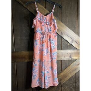 GIRLS Wide Leg Jumpsuit Size 14 Floral Jumper Peach Blue Youth Kids Boho NEW
